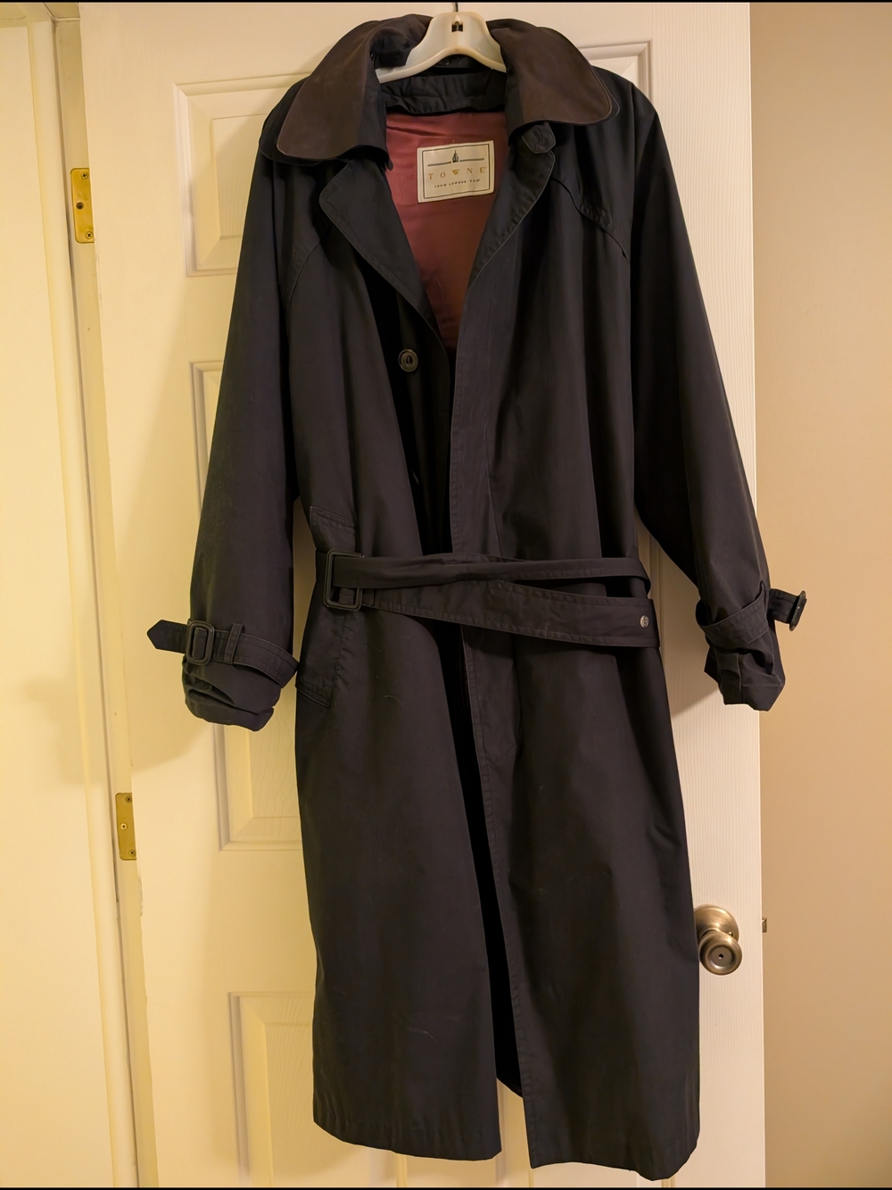 Towne by London Fog Men's Black Trench Coat with Belt 42S Short